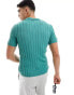 ASOS DESIGN muscle knitted textured rib polo in teal