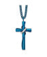ფოტო #1 პროდუქტის Blue IP-plated Cross Moveable Ring Pendant Curb Chain Necklace