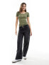 Pieces ribbed top with poppers in khaki green M - фото #5