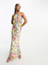 Фото #1 товара Forever New chain halter neck maxi dress in yellow and pink floral