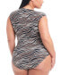 Фото #2 товара Plus Size Printed Cap-Sleeve One-Piece Swimsuit