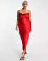 In The Style Plus exclusive satin cowl front midi dress in red