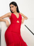 ASOS DESIGN premium plunge bandage pleat hem maxi dress in red