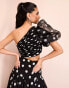 Фото #6 товара ASOS LUXE co-ord one shoulder blouson sleeve polka dot organza top in monochrome