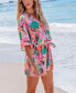 ფოტო #2 პროდუქტის Women's Tropical Surplice Belted Flared Leg Romper