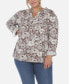 Фото #1 товара Plus Size Pleated Long Sleeve Floral Print Blouse