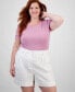 ფოტო #4 პროდუქტის Trendy Plus Solid Linen-Blend Pleated Woven Shorts, Created for Macy's