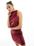 Фото #2 товара Flounce London high neck sleeveless satin mini dress in port