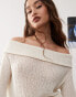 Weekday Lori off shoulder lightweight knit jumper in white weiß, L - EU 44-46 - фото #3