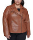 Plus Size Faux-Leather Asymmetric Moto Coat, Created for Macy's