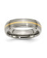 Titanium Brushed with 14k Gold Inlay Ridged Edge Band Ring