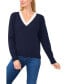 Фото #1 товара Women's Contrast Collar V-Neck Sweater