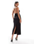 Фото #4 товара ASOS DESIGN skinny tie detail bardot midi dress with cross back in black