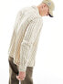 Фото #7 товара ASOS DESIGN overshirt in canvas stripe print with embroidery in beige