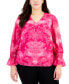 Plus Size New Year Dye Smocked-Sleeve Necklace Top, Created for Macy's