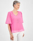 Фото #3 товара Petite V-Neck Flutter-Sleeve Necklace Top, Created for Macy's