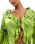 YAS frill detail tie front blouse co-ord in lime print - MULTI Durchgehender Print in Limettengrün, M - фото #6