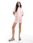 JDY high waist short co-ord in white & pink stripe