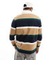 Фото #8 товара GANT shield logo block stripe heavy rugby polo in khaki beige