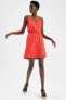 Askılı Basic Beli Büzgülü Relax Fit Mini Yazlık %100 Pamuk Elbise T8056az22sm