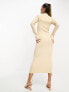 Pretty Lavish high neck ribbed knit midaxi dress in beige