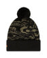 Men's Black Chelsea Allover Print Cuffed Knit Hat with Pom