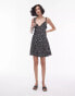 Topshop lace trim pin tuck bust mini dress in mono spot