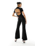 Fashionkilla stretch cord zip through tie back jumpsuit in black 44 - фото #7