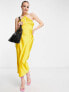 Фото #10 товара Public Desire satin midi dress with cross neck in mustard