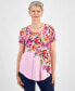 Фото #1 товара Women's Scoop-Neck Short-Sleeve Printed Knit Top, Created for Macy's
