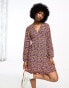 Фото #2 товара Pieces wrap mini dress in multi ditsy print