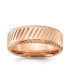 Stainless Steel Polished Rose IP-plated Grooved Band Ring
