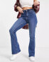 Pieces Peggy high waisted flared jeans in mid blue denim