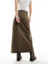 Dr Denim Myra maxi denim skirt with front split in washed coffee