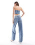 Pull&Bear wide leg jean with lace trim co-ord in medium blue