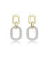 ფოტო #2 პროდუქტის 14k Yellow Gold Plated with Cubic Zirconia Pave Geometric Oval Chain Dangle Earrings