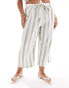 ONLY Curve linen mix culotte trousers with belt in cream and sage stripe