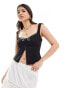 Фото #1 товара Bershka contrast piping corset top in black and white