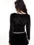 Фото #5 товара ASOS DESIGN scoop neck long sleeve top with contrast bow trim in black