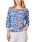 Women's Floral-Print Moss Crepe 3/4-Sleeve Top