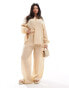 In The Style Plus crinkle wide leg trousers co-ord in camel