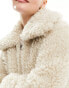 Mango short teddy jacket in beige