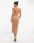 Фото #6 товара ASOS DESIGN short sleeve midi dress with cut out bodice in taupe
