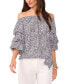 ფოტო #1 პროდუქტის Women's Printed Off The Shoulder Bubble Sleeve Tie Front Blouse