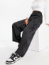 New Look satin cargo trousers in black