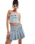 Pull&Bear belt detail pleated denim mini skirt co-ord in mid blue