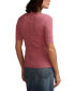 ფოტო #2 პროდუქტის Women's Ribbed Scoop-Neck Henley T-Shirt