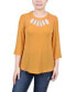 Petite 3/4 Sleeve Top with Neckline Cutouts and Stones