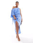 Фото #1 товара ASOS DESIGN Curve satin fallen shoulder midi dress with wrap skirt in cornflower blue