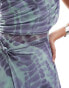 Фото #2 товара ASOS DESIGN mesh asymmetric one shoulder ruched maxi dress with side split in green & lilac print